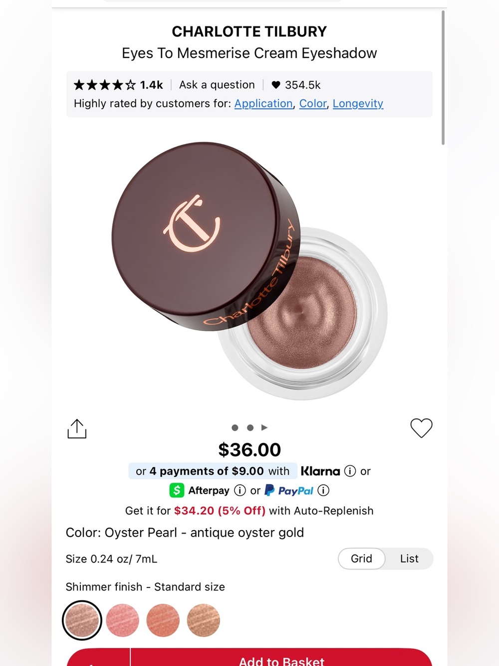 Charlotte Tilbury Eyes to Mesmerise Cream Eyeshadow - Marie Antoinette